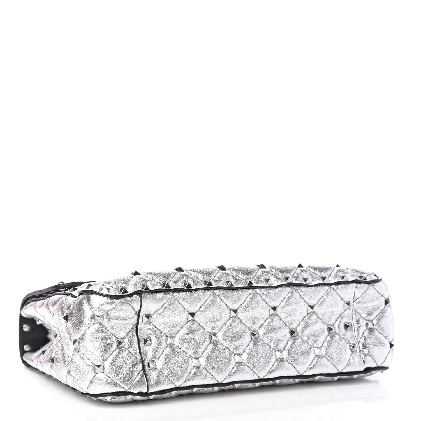 Metallic Nappa Medium Rockstud Spike Shoulder Bag Silver