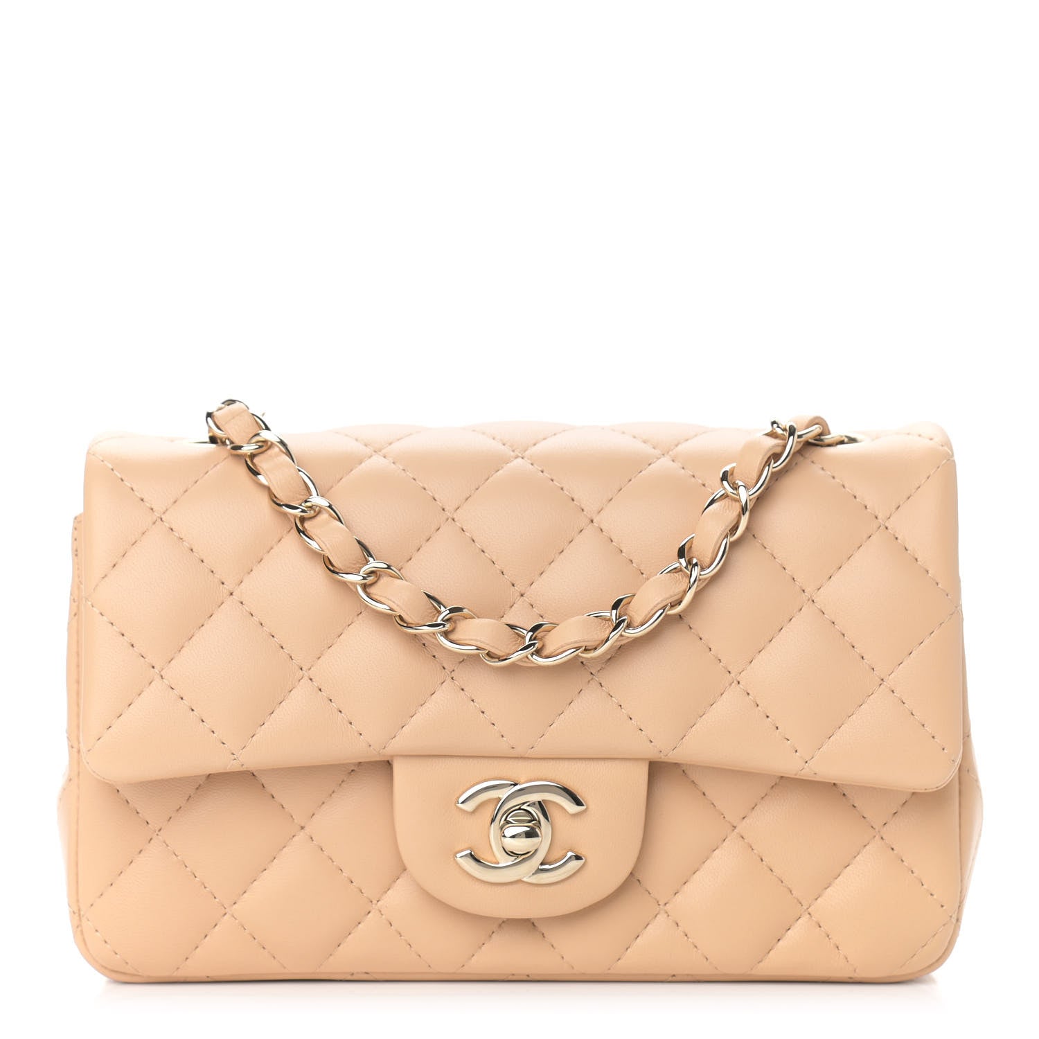 Chanel Lambskin Quilted Mini Rectangular Flap Beige 1 of 8