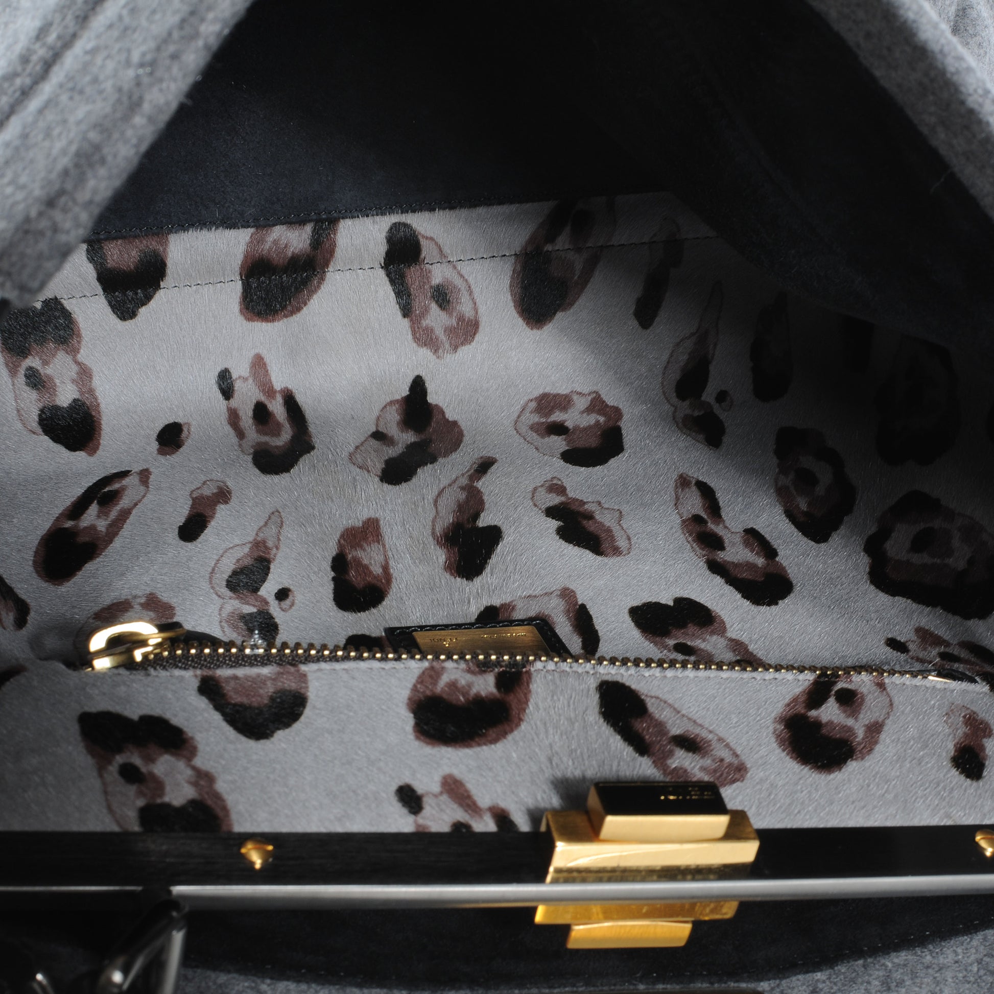 Fendi Flannel Large Peekaboo Iconic Satchel Grey 9 of 9