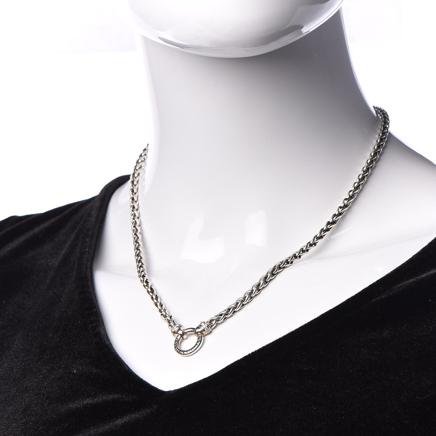 David Yurman Sterling Silver Diamond Wheat Chain Necklace 2 of 7