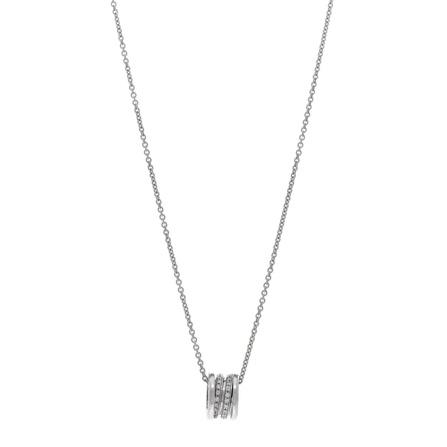 Bulgari 18K White Gold Diamond B.Zero1 Pave Pendant Necklace 1 of 4
