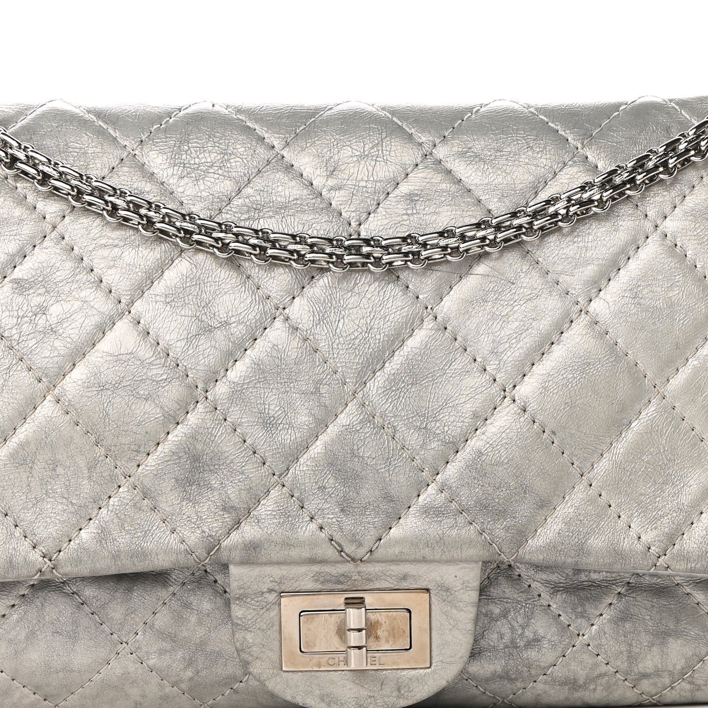 Metallic Aged Calfskin Quilted 2.55 Reissue 227 Flap Silver