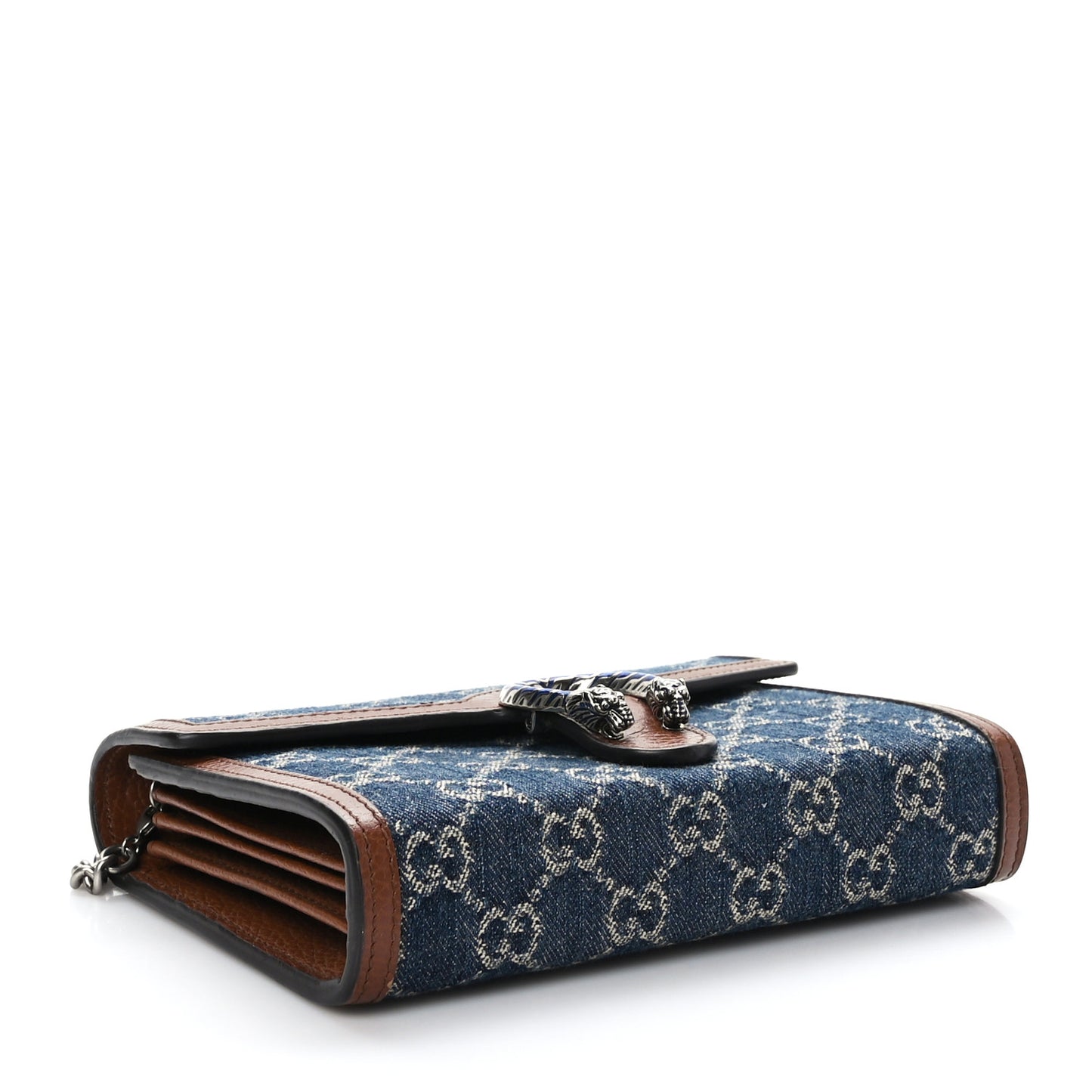 New Denim GG Monogram Dollar Calfskin Enamel Mini Dionysus Chain Wallet Blue Tea Cuir Epilog Electric Blue