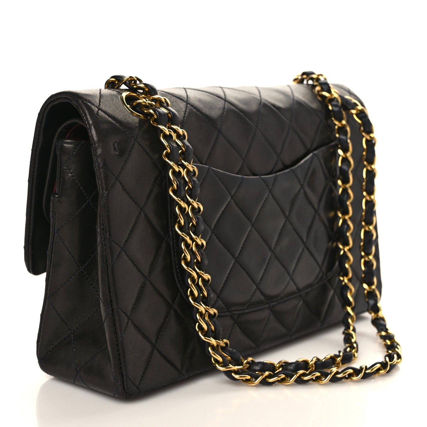 Lambskin Quilted Medium Double Flap Black