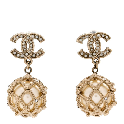 Chanel Pearl Caged CC Drop Earrings Gold 1 of 4