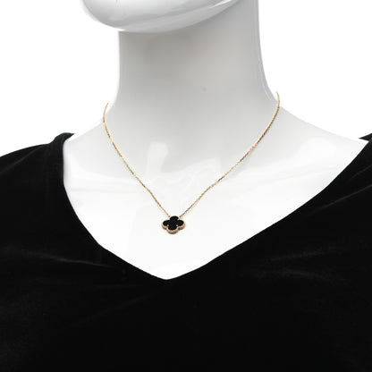 Van Cleef & Arpels 18K Yellow Gold Black Onyx Vintage Alhambra Pendant Necklace 2 of 6