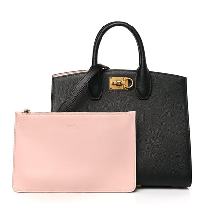 Salvatore Ferragamo Hammered Calfskin Medium The Studio Box Bag Black 1 of 9