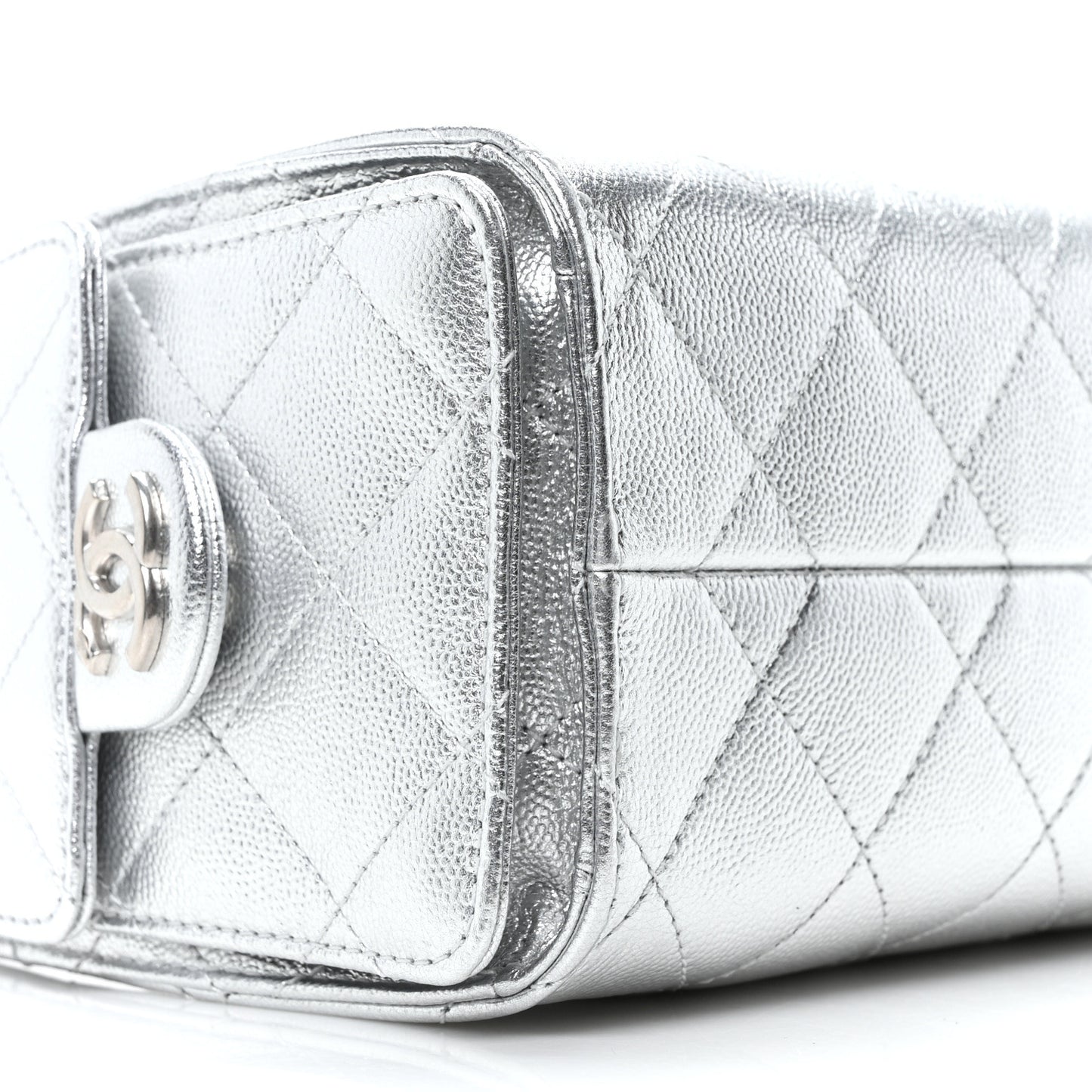 Metallic Caviar Quilted Mini Chanel 25 Handbag Silver