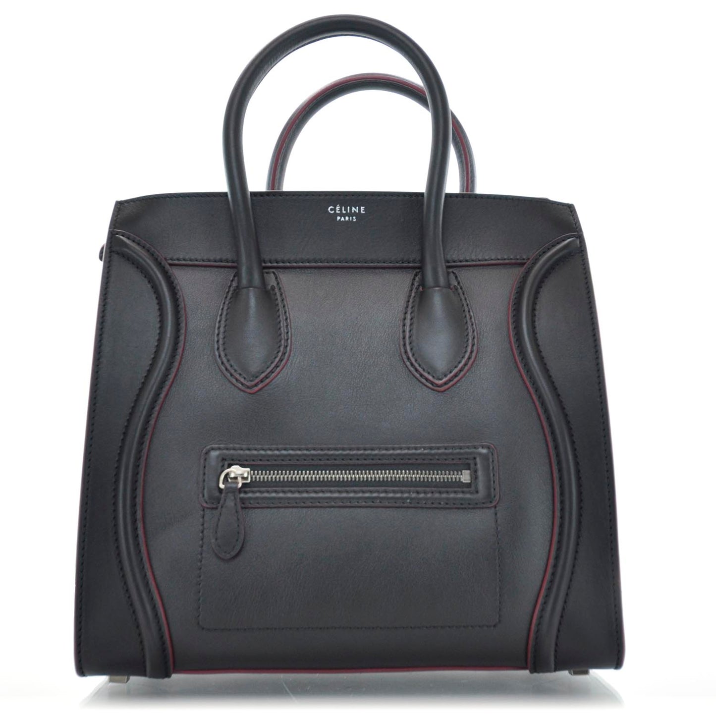 Smooth Calfskin Mini Luggage Black w Pink Trim