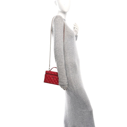 Chanel Caviar Quilted Top Handle Slim Vanity With Chain Red 2 of 10