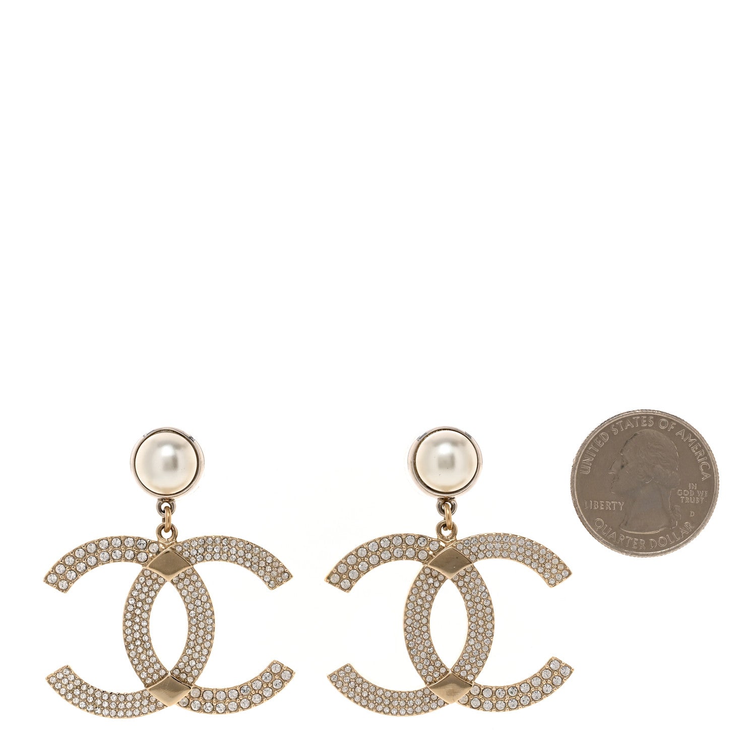 Chanel Crystal Pearl CC Drop Earrings Gold 2 of 4