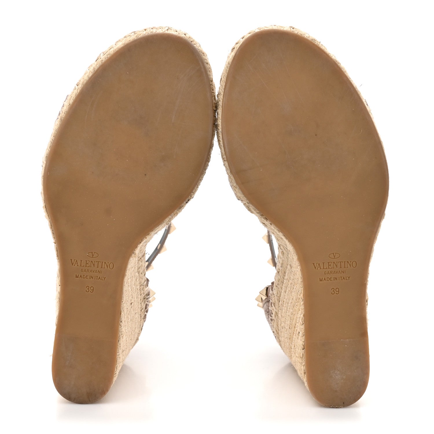 Valentino Garavani Grained Calfskin Rockstud Ankle Strap Espadrille 15/105mm Wedge Sandals 39 Rose Quartz Natural 6 of 12