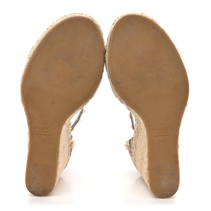 Valentino Garavani Grained Calfskin Rockstud Ankle Strap Espadrille 15/105mm Wedge Sandals 39 Rose Quartz Natural 6 of 12