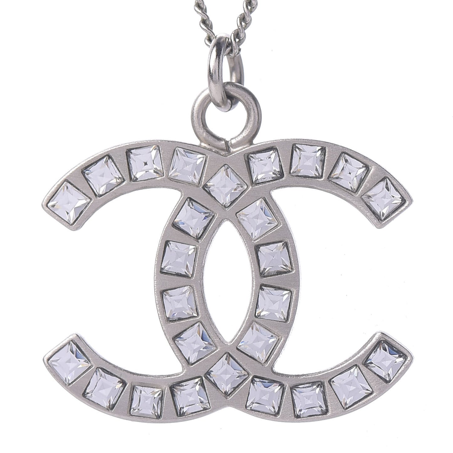 Baguette Crystal CC Necklace Silver