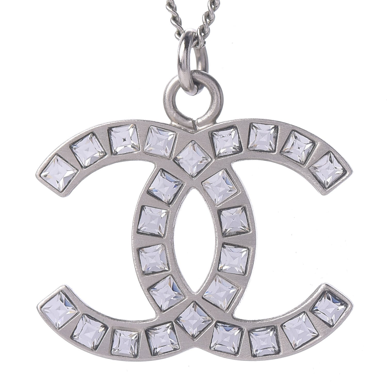 Chanel Baguette Crystal CC Necklace Silver 4 of 5