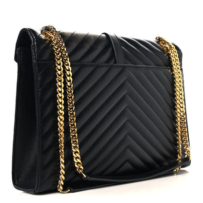 Saint Laurent Grain De Poudre Matelasse Chevron Large Monogram Satchel Black 3 of 10