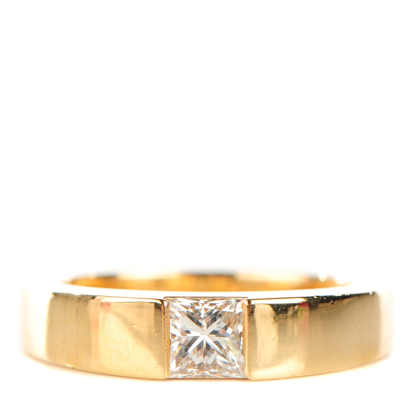 18K Yellow Gold Diamond 4mm Tank Solitaire Ring 50 5.25