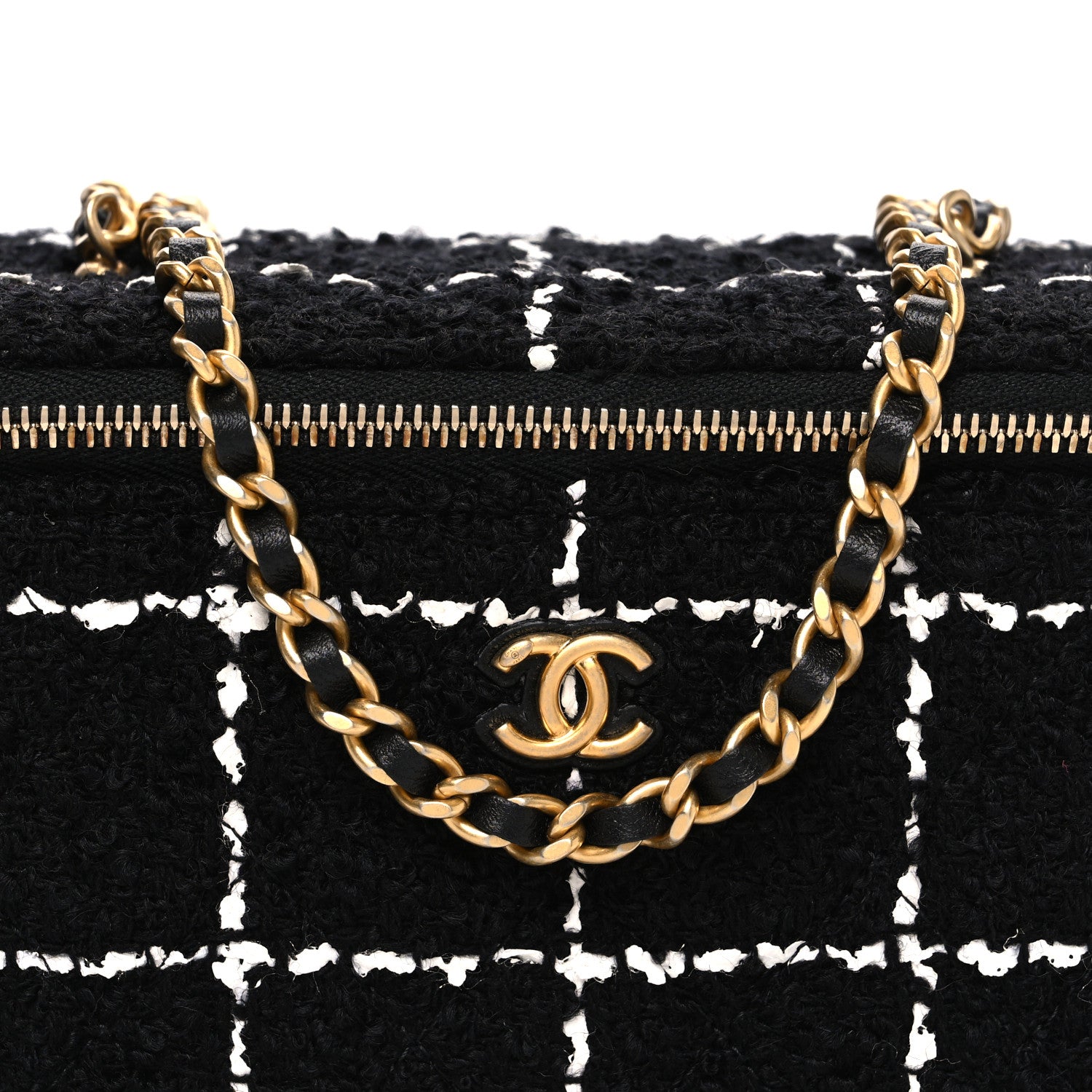Chanel Tweed Pearl Crush Small Vanity Case With Chain  Black White 8 of 10