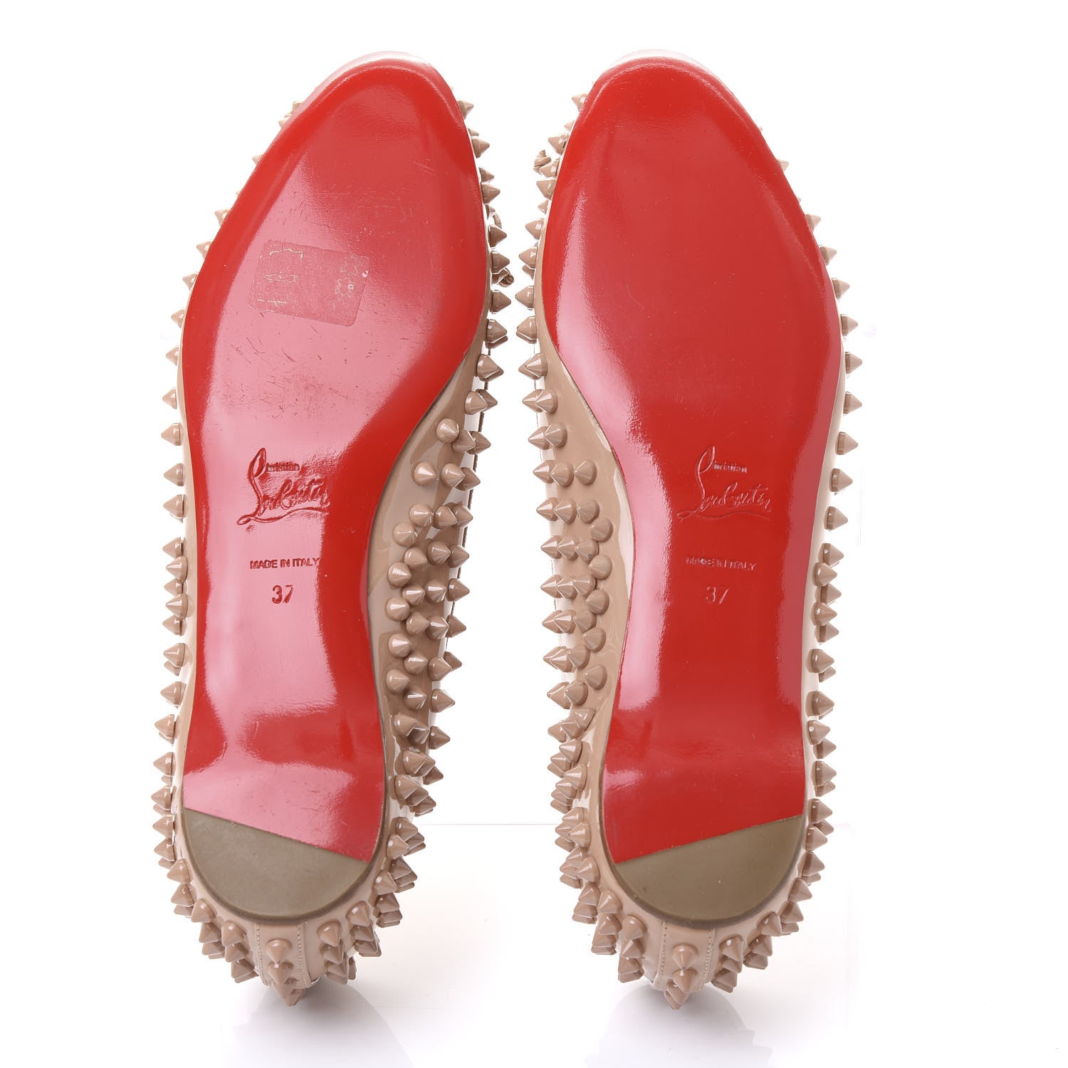 Christian Louboutin Patent Grosgrain Spikes Sonietta Flat 37 Nude 5 of 8