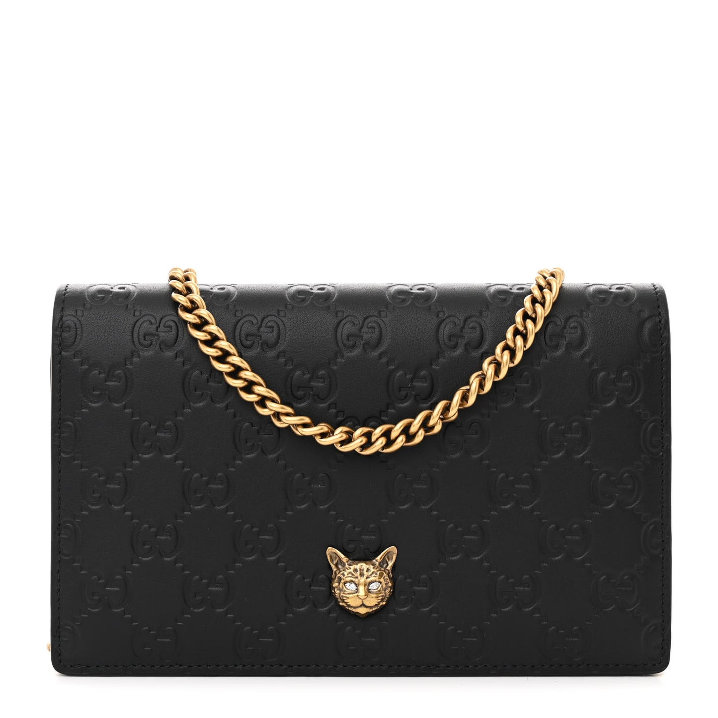 Guccissima Signature Crystal Cat Chain Wallet Black