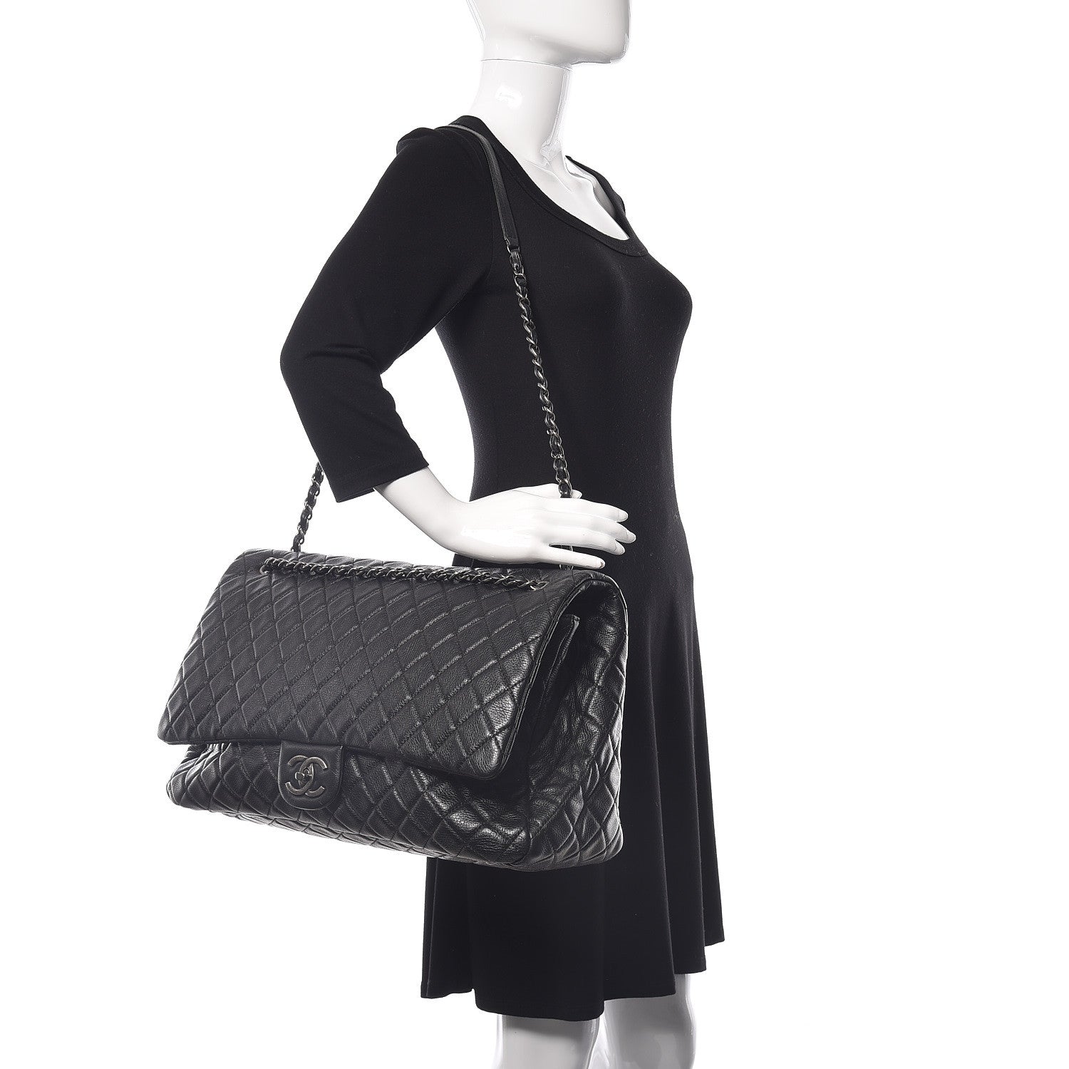 Chanel Calfskin Quilted XXL Travel Flap Bag Black 2 of 9