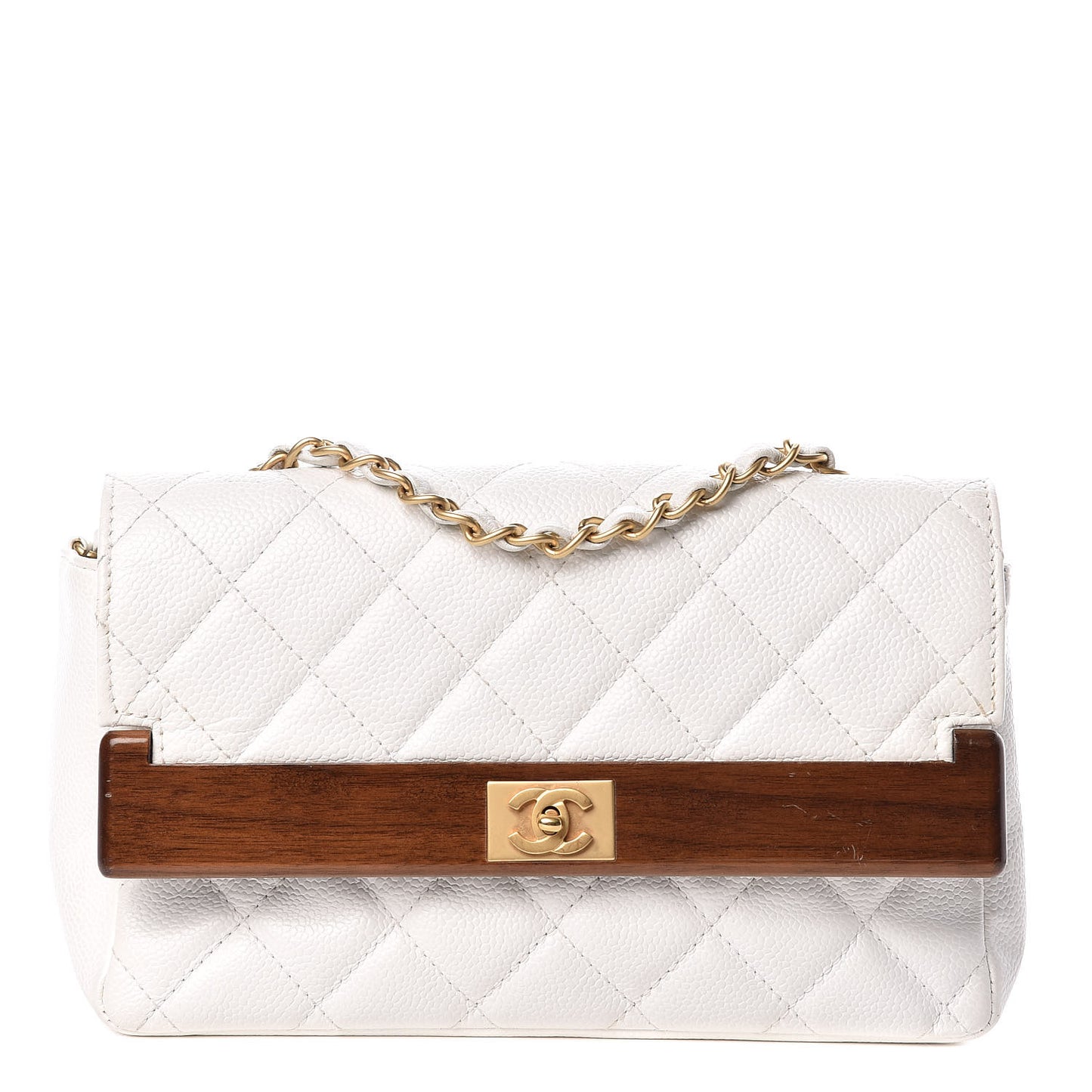 Caviar Quilted Wood CC Single Flap White