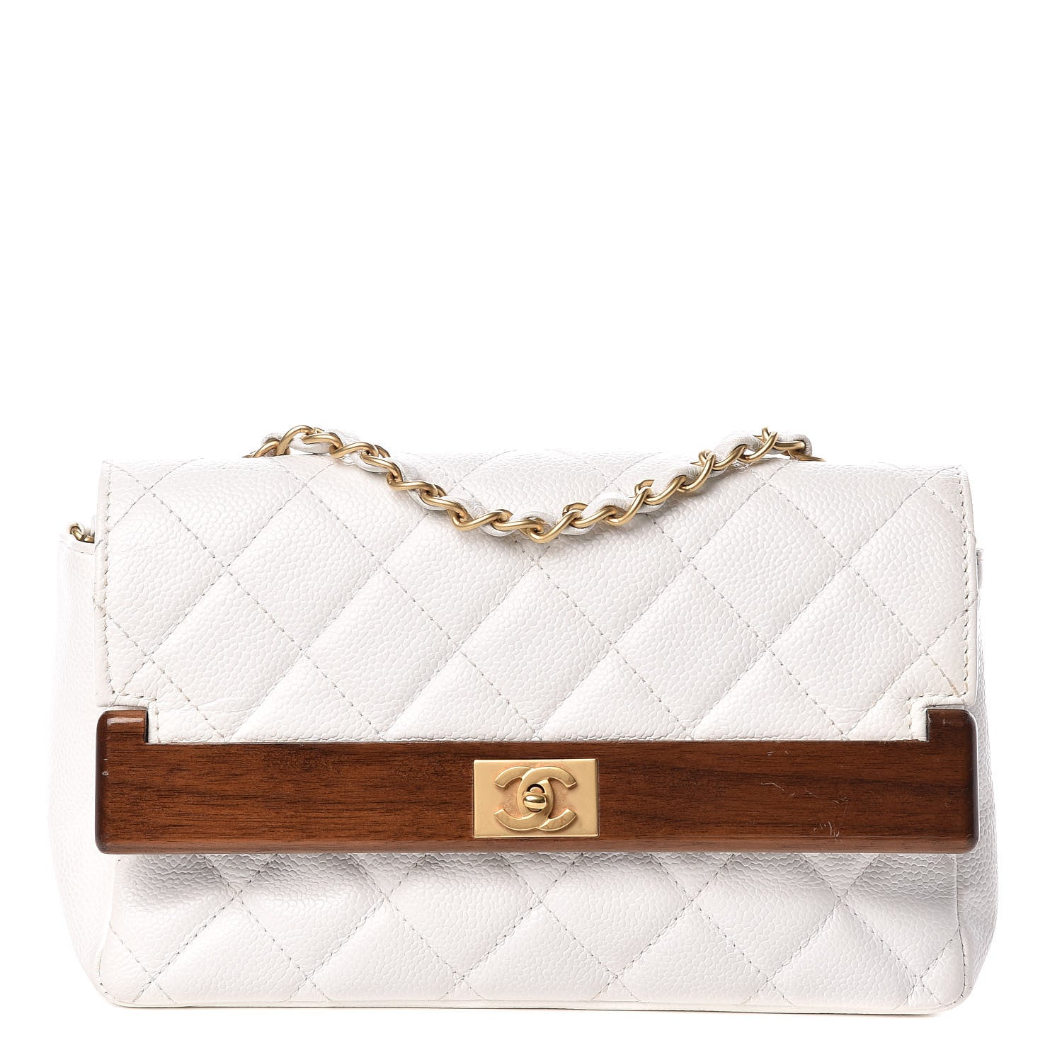 Chanel Caviar Quilted Wood CC Single Flap White 1 of 10