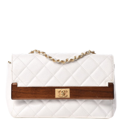 Chanel Caviar Quilted Wood CC Single Flap White 1 of 10