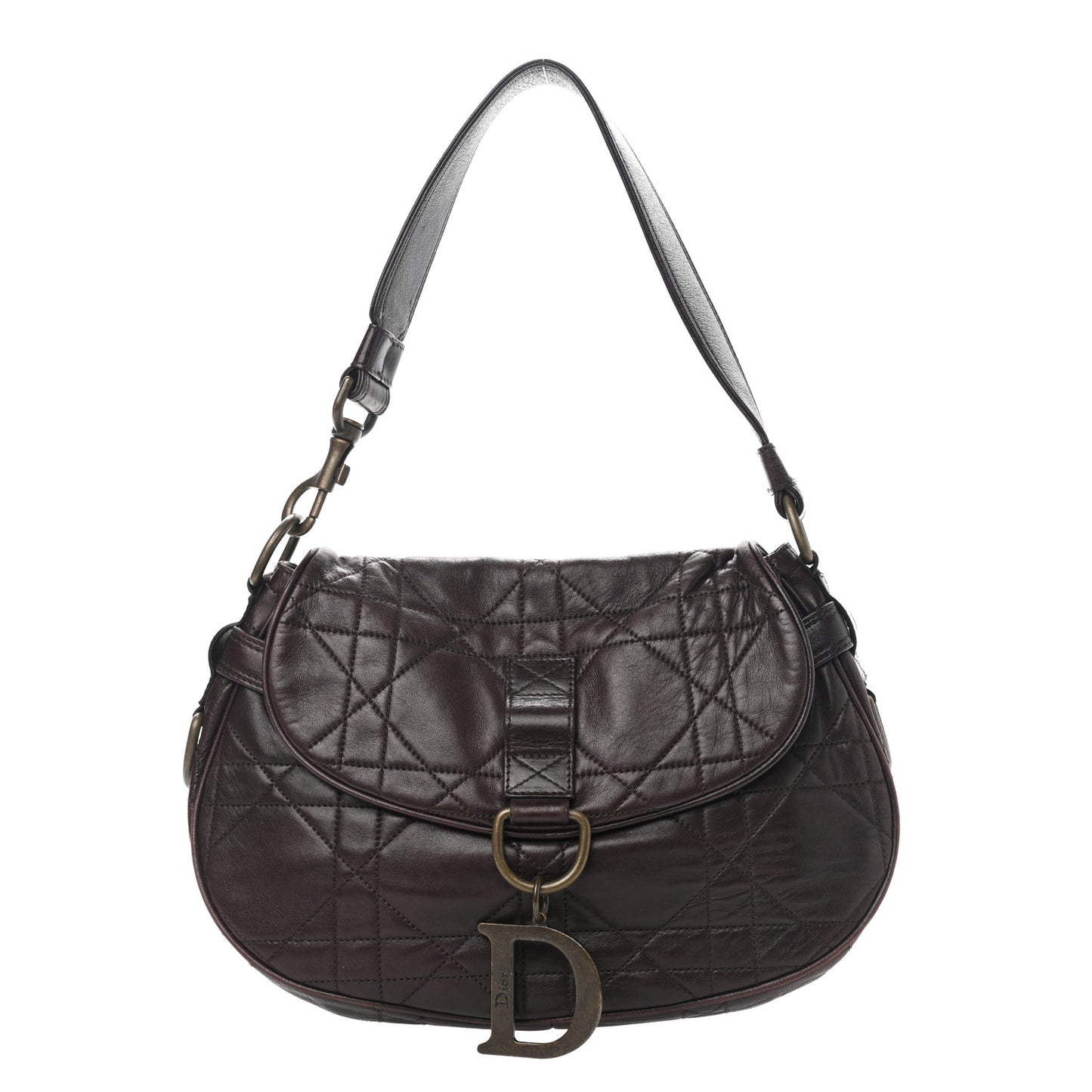 Lambskin Cannage Shoulder Bag Dark Brown