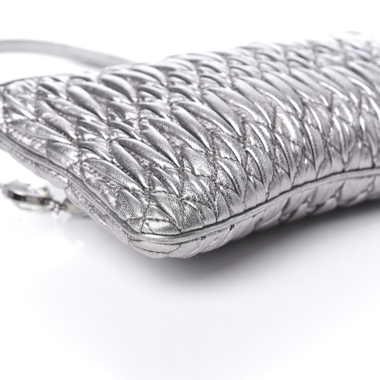 Metallic Nappa Matelasse Crystal Chain Crossbody Cromo