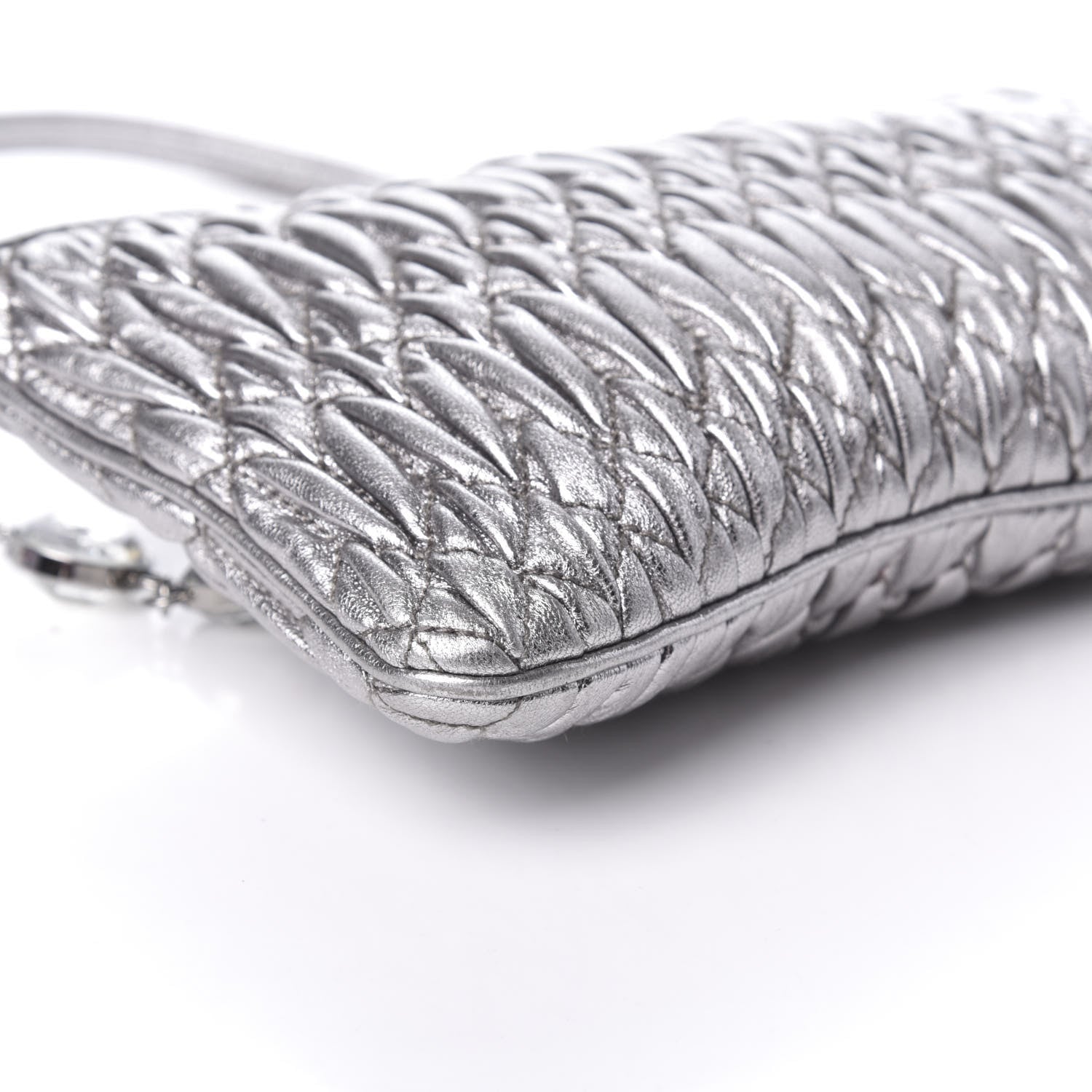 Miu Miu Metallic Nappa Matelasse Crystal Chain Crossbody Cromo 8 of 9