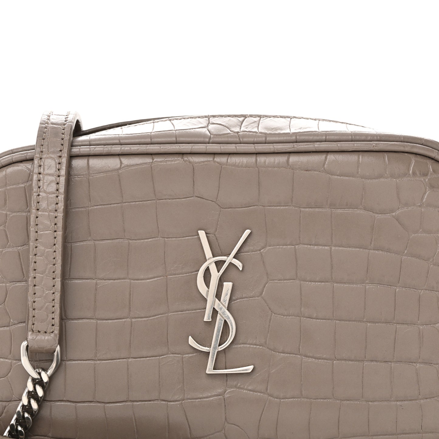 Calfskin Crocodile Embossed Monogram Mini Lou Camera Bag Fog