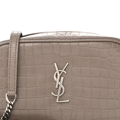 Saint Laurent Calfskin Crocodile Embossed Monogram Mini Lou Camera Bag Fog 8 of 13