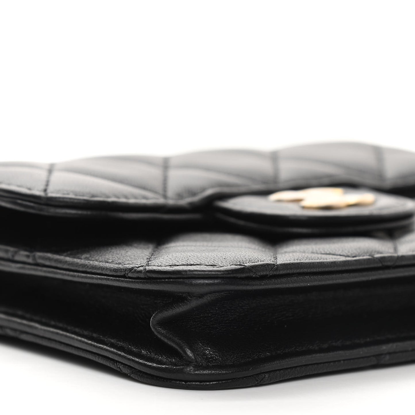 Lambskin Quilted Top Handle Flap Coin Purse With Chain Black
