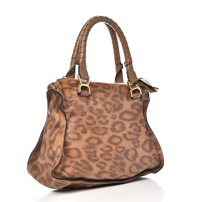 Chloe Calfskin Leopard Print Medium Marcie Satchel Brown 3 of 17