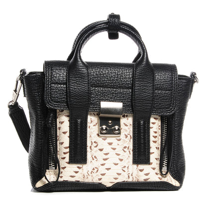 3.1 Phillip Lim 3.1 Pebbled Leather Elaphe Mini Pashli Satchel Natural Black 1 of 13