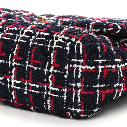 Chanel Tweed Quilted Large Chanel 19 Flap Navy Blue White Red 10 of 10