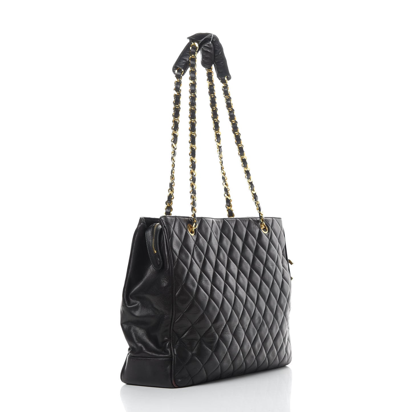 Lambskin Quilted Shopping Tote Black