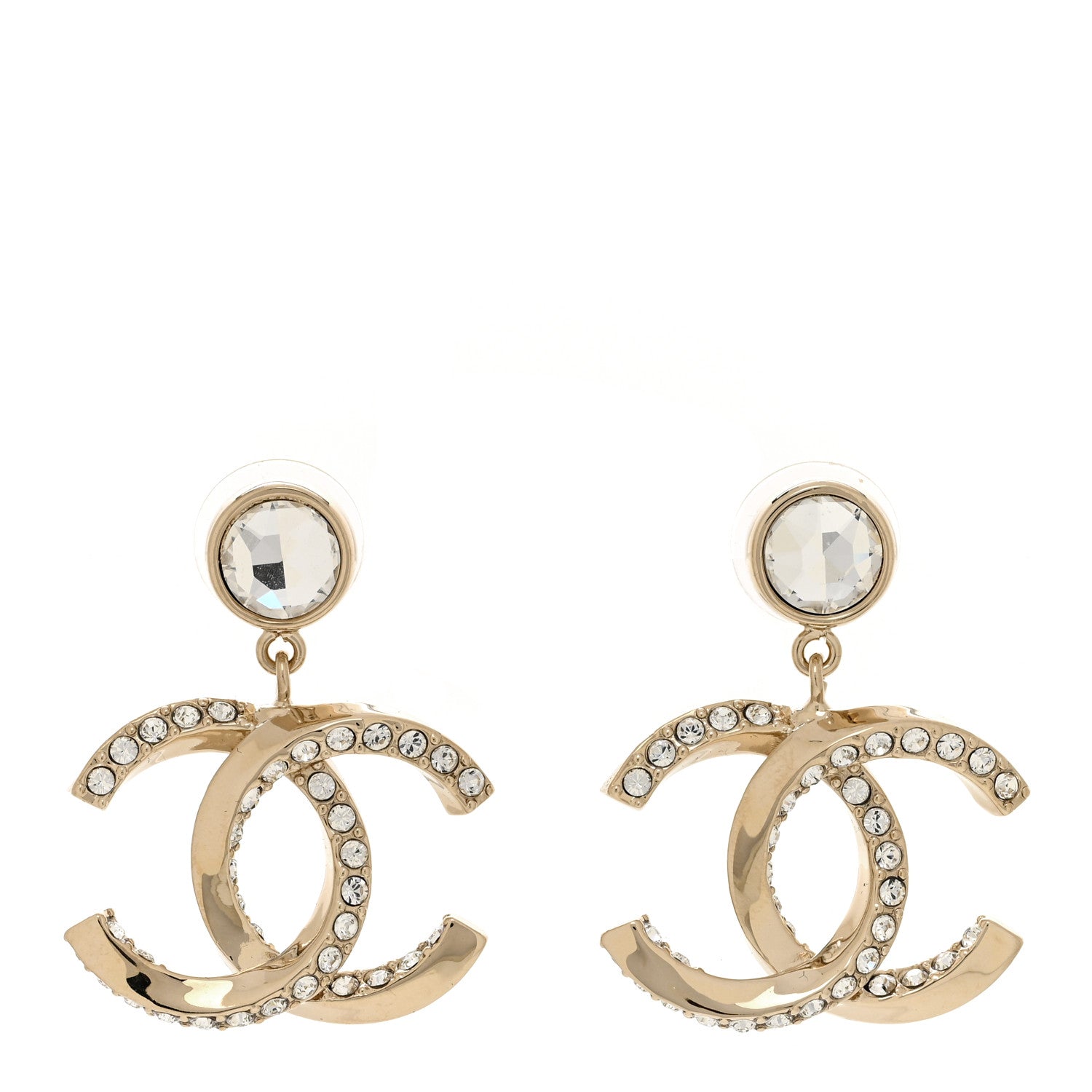 Chanel Metal Crystal CC Drop Earrings Gold 1 of 4