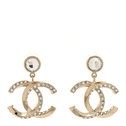 Chanel Metal Crystal CC Drop Earrings Gold 1 of 4