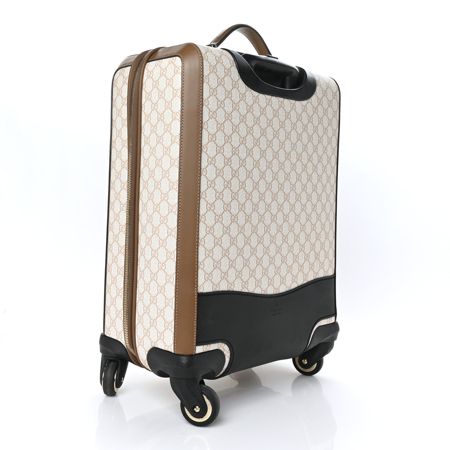 GG Supreme Monogram Four Wheel Carry On Suitcase White Brown