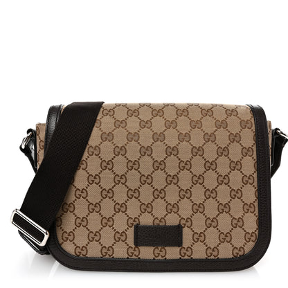 Gucci Monogram Flap Messenger Bag Beige Dark Brown 1 of 11