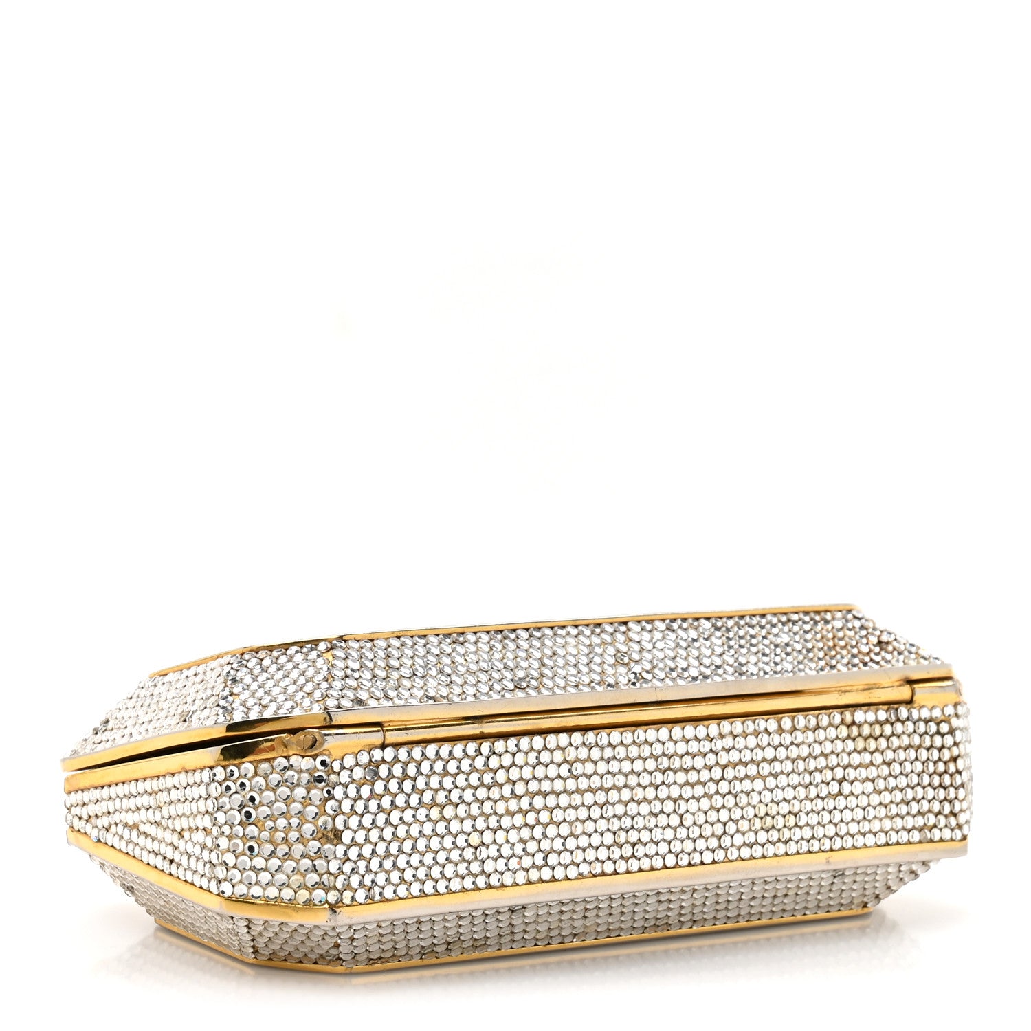 Judith Leiber Swarovski Crystal Minaudiere Clutch Silver Gold 4 of 13