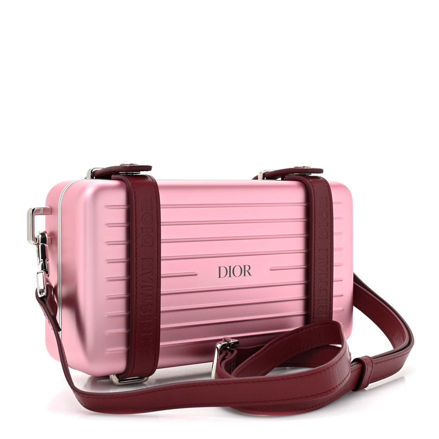 CHRISTIAN DIOR X RIMOWA Aluminum Personal Clutch On Strap Rose