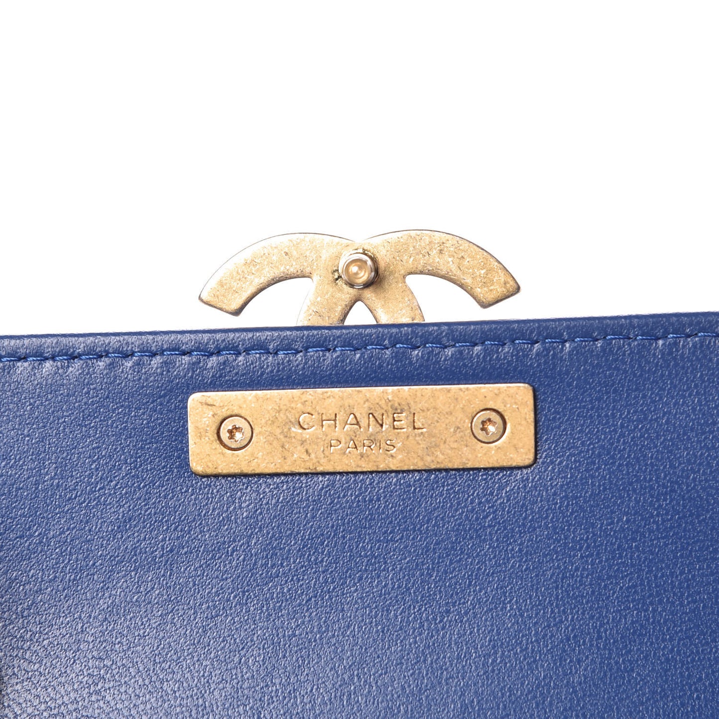 Iridescent Lambskin Quilted Card Holder Blue