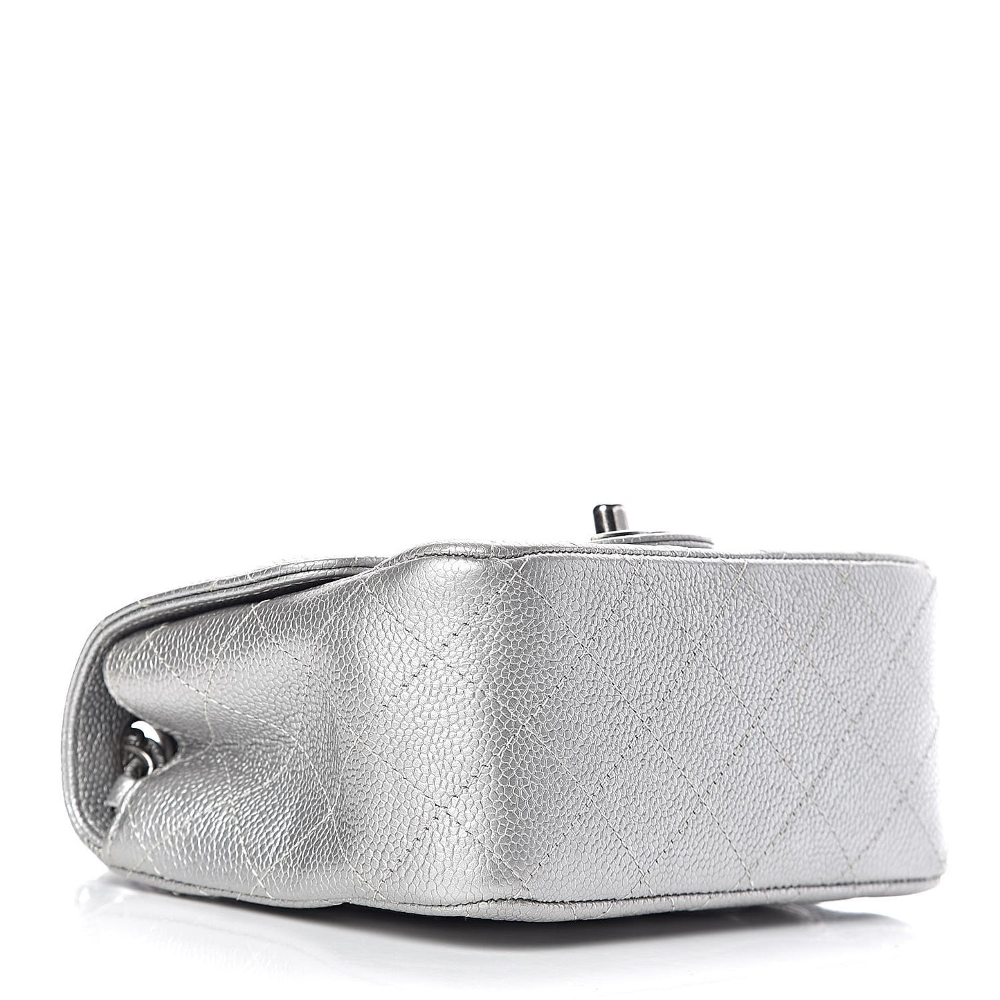 Metallic Caviar Quilted Mini Square Flap Silver