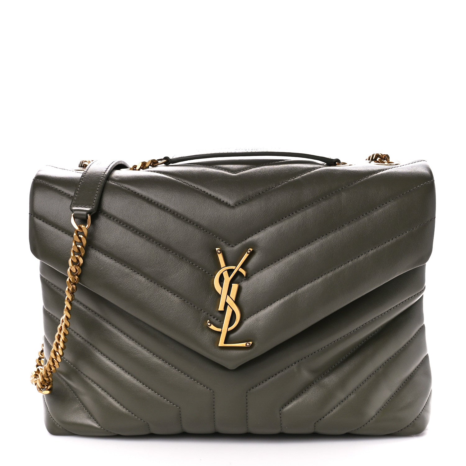 Saint Laurent Calfskin Y Quilted Monogram Medium Loulou Chain Satchel Military Olive 1 of 11