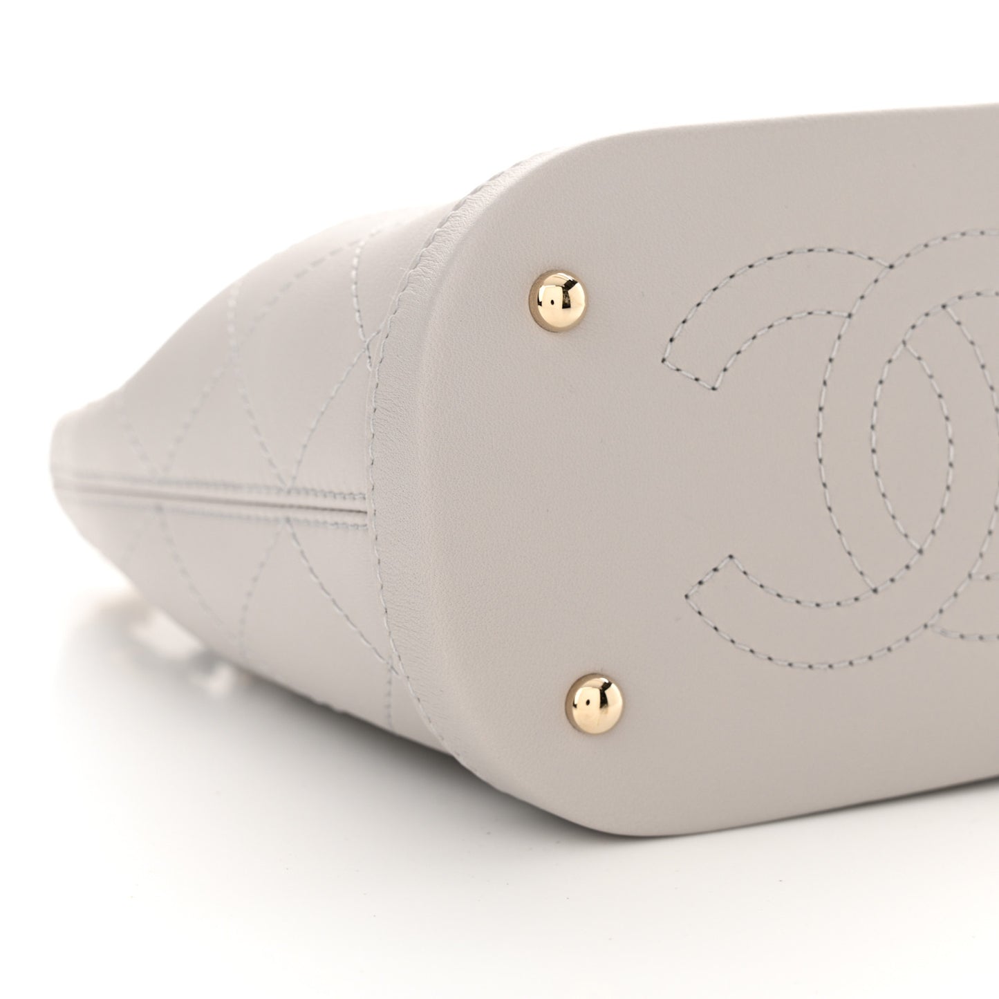 Calfskin Stitched Chain Bucket Bag Light Grey