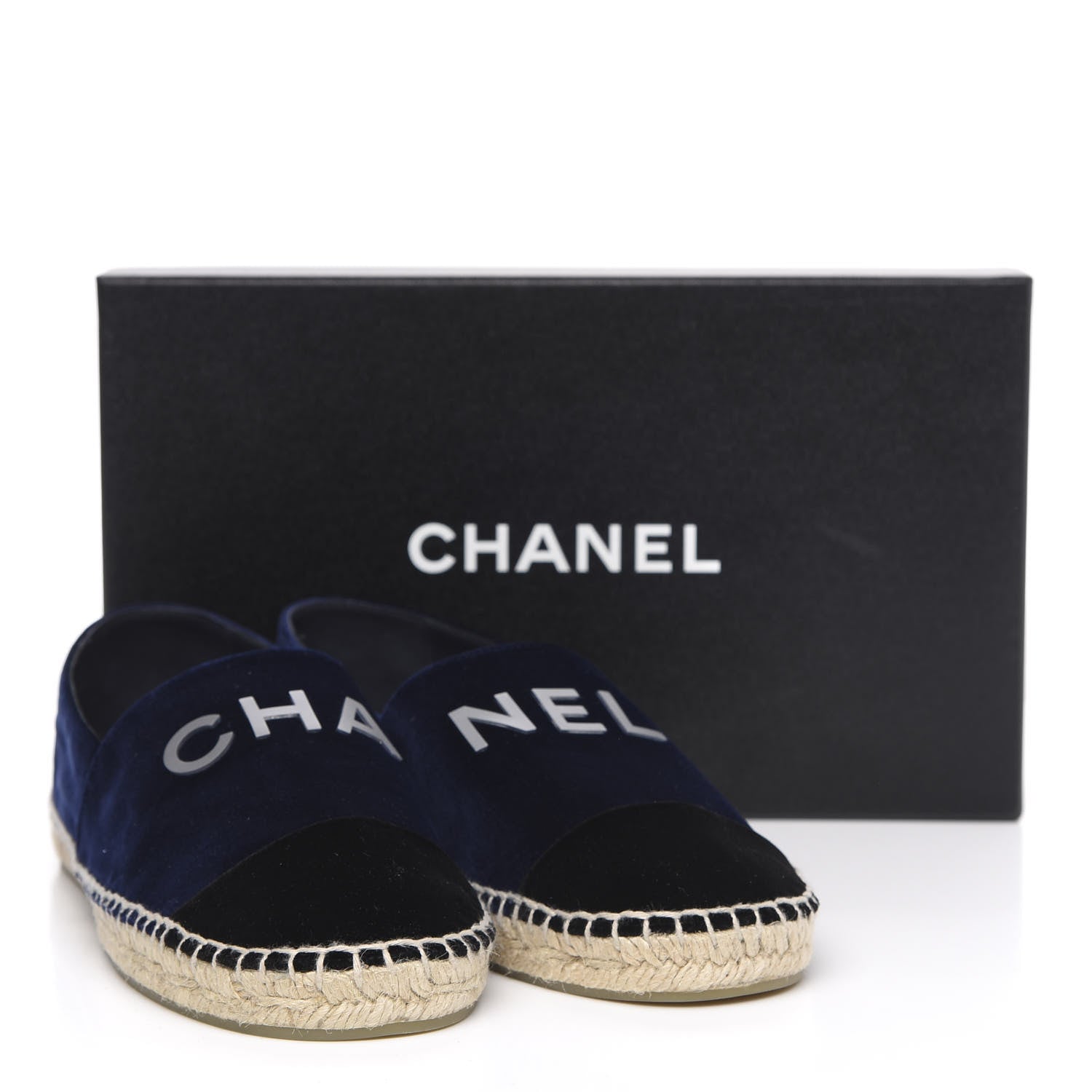 Chanel Velvet Logo Espadrilles 39 Navy Black 10 of 10