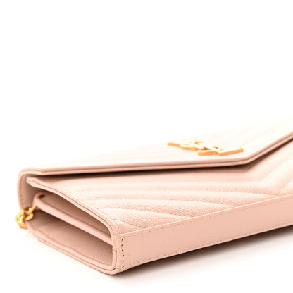Saint Laurent Grain De Poudre Matelasse Chevron Monogram Chain Wallet Pale Pink 8 of 9